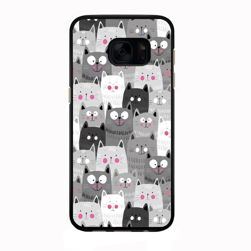 Cute Cat 001 Samsung Galaxy S7 Edge Case-Rubber / Black (2D Case)-Xtracase