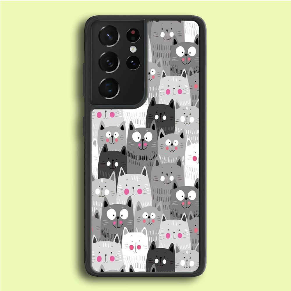 Cute Cat 001 Samsung Galaxy S21 Ultra Case-Rubber / White (2D Case)-Xtracase