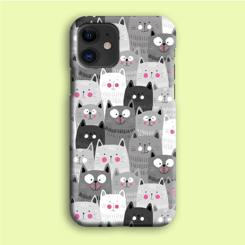 Cute Cat 001 iPhone 12 Mini Case-Plastic / Full Wrap (3D Case)-Xtracase