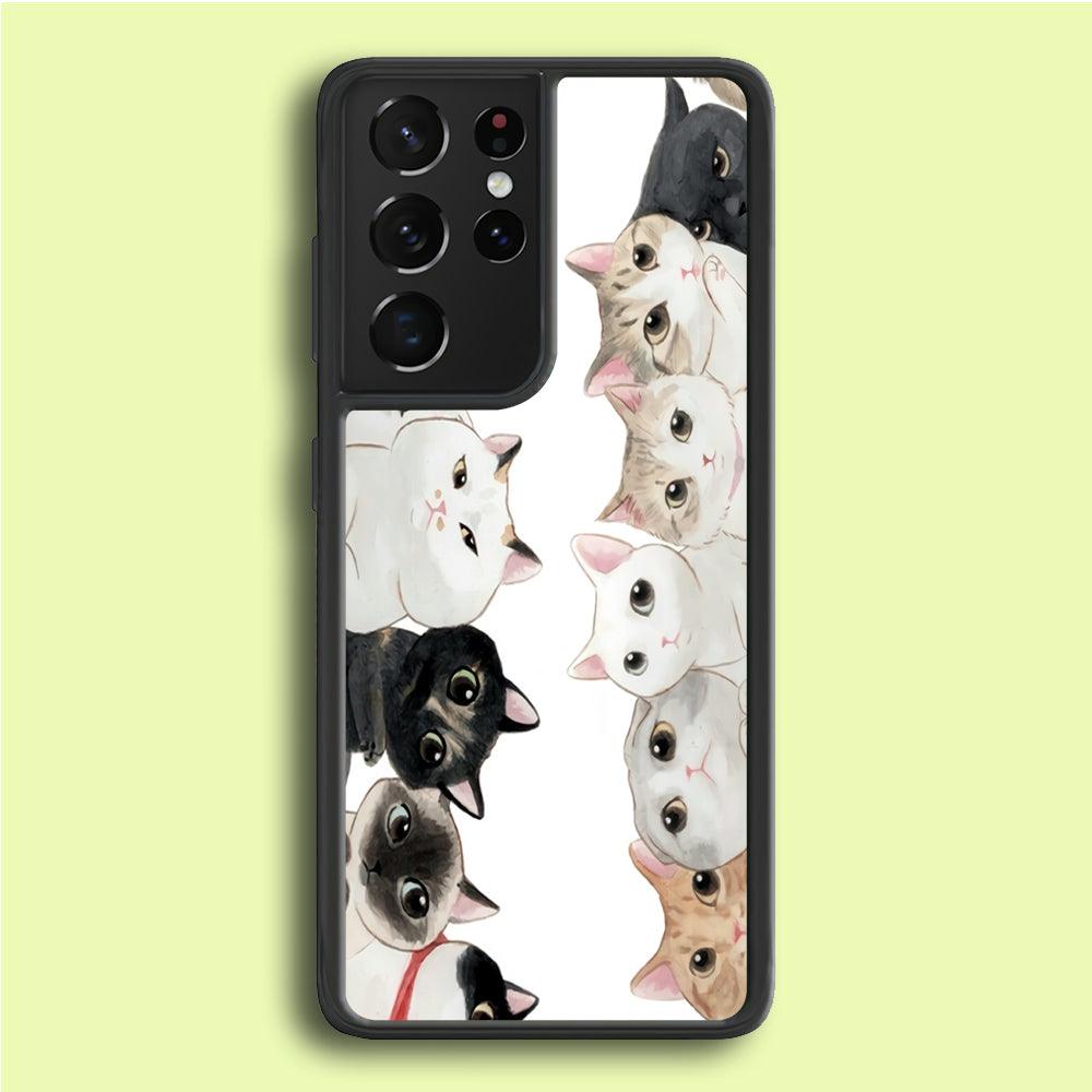 Cute Cat 002 Samsung Galaxy S21 Ultra Case-Plastic / Full Wrap (3D Case)-Xtracase