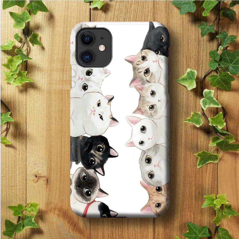 Cute Cat 002 iPhone 11 Case-Plastic / Full Wrap (3D Case)-Xtracase