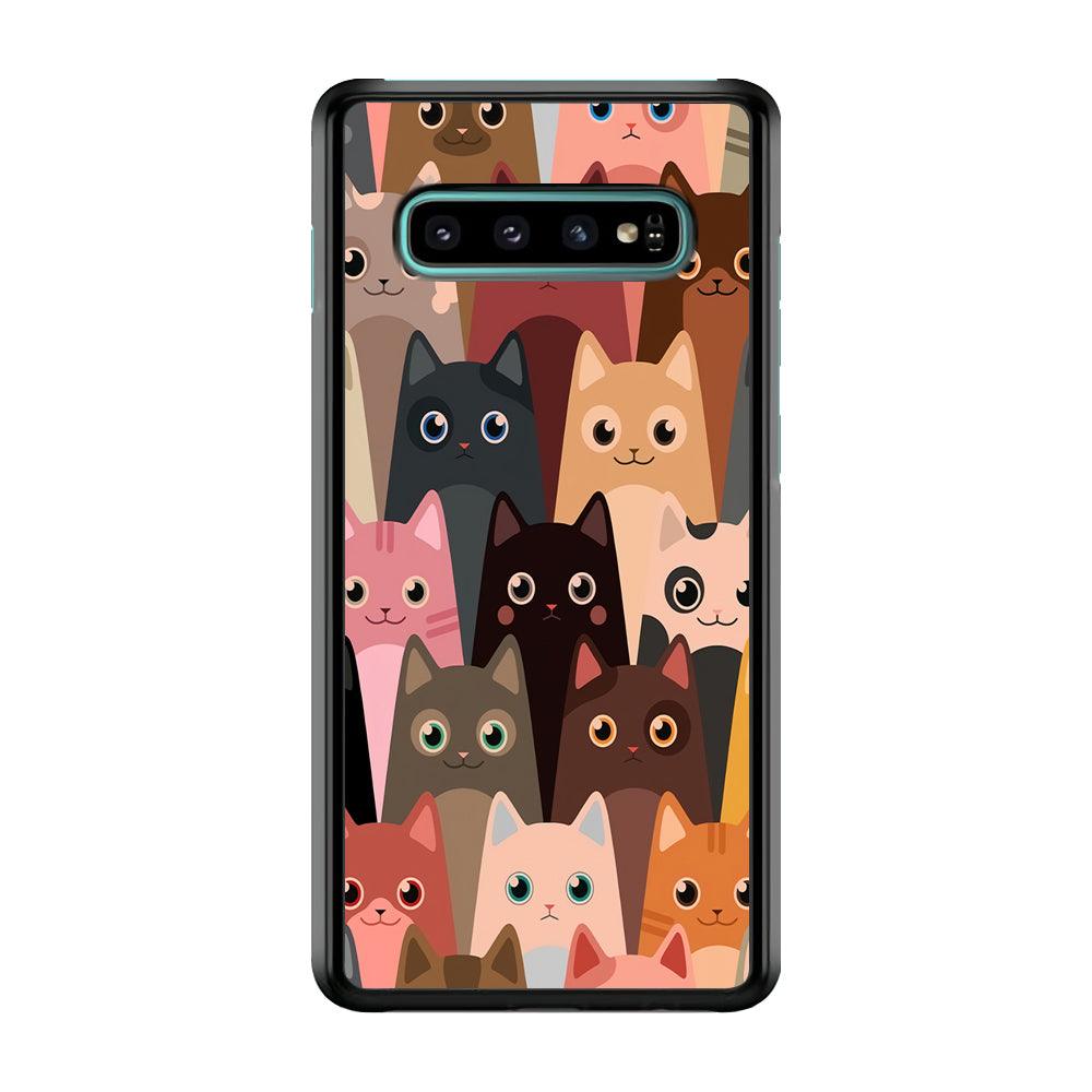 Cute Cat Doodle Samsung Galaxy S10 Case-Plastic / Full Wrap (3D Case)-Xtracase