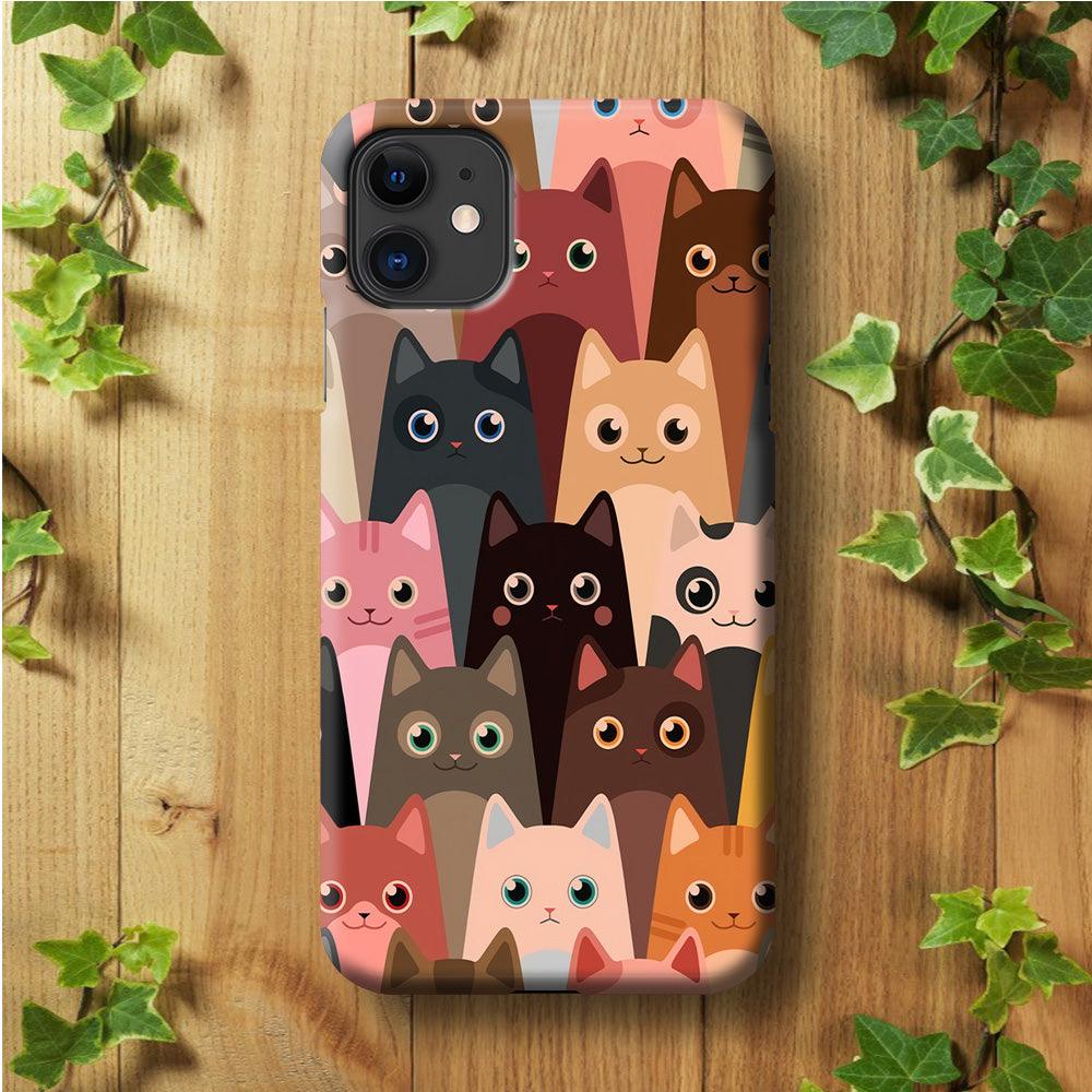 Cute Cat Doodle iPhone 11 Case-Plastic / Full Wrap (3D Case)-Xtracase
