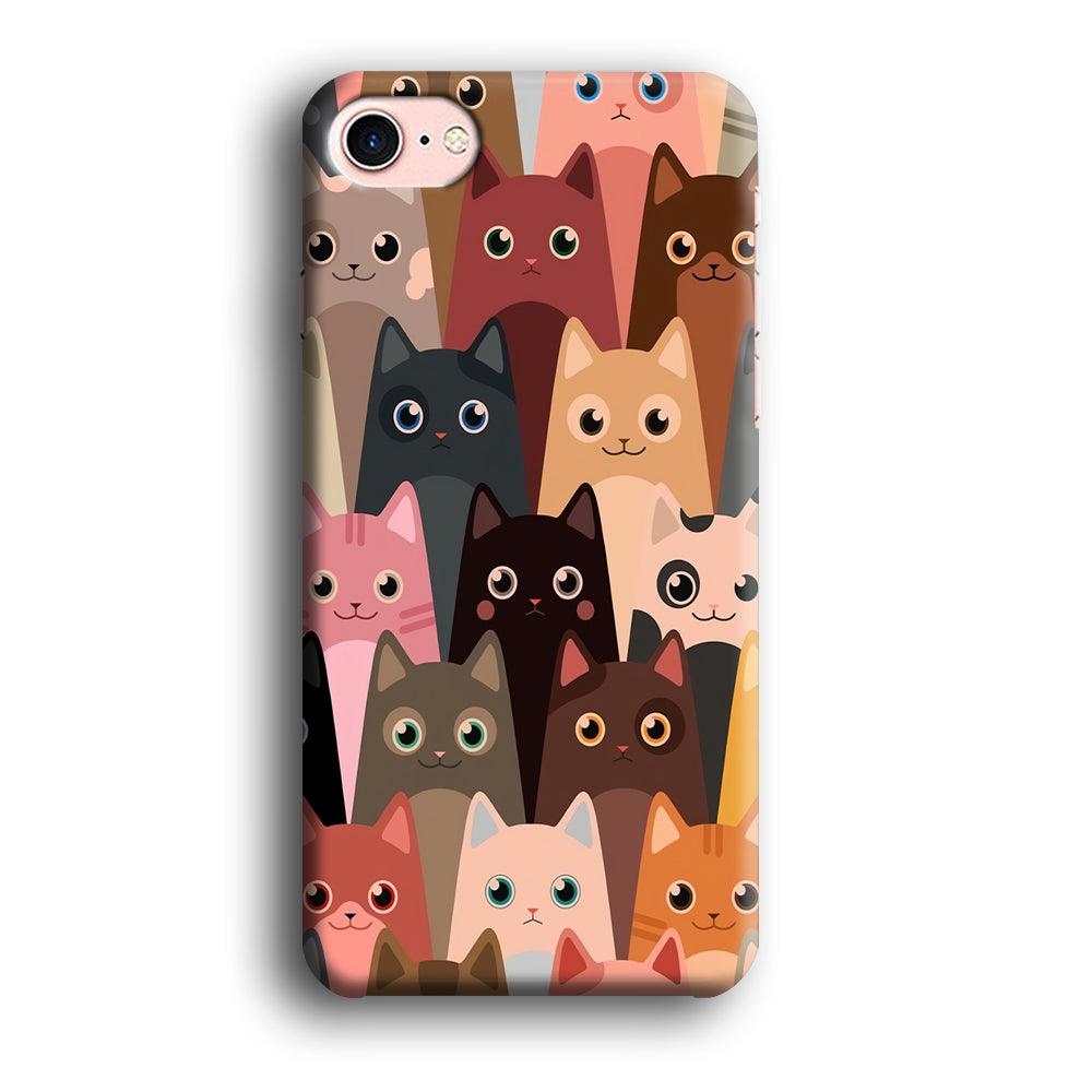 Cute Cat Doodle iPhone SE 2020 Case-Plastic / Full Wrap (3D Case)-Xtracase