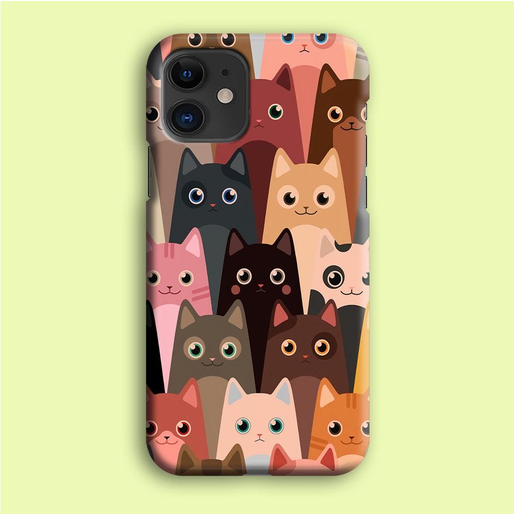 Cute Cat Doodle iPhone 12 Mini Case-Plastic / Full Wrap (3D Case)-Xtracase