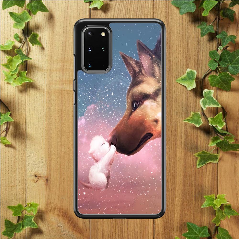 Cute Cat Kiss Dog Samsung Galaxy S20 Plus Case-Rubber / White (2D Case)-Xtracase