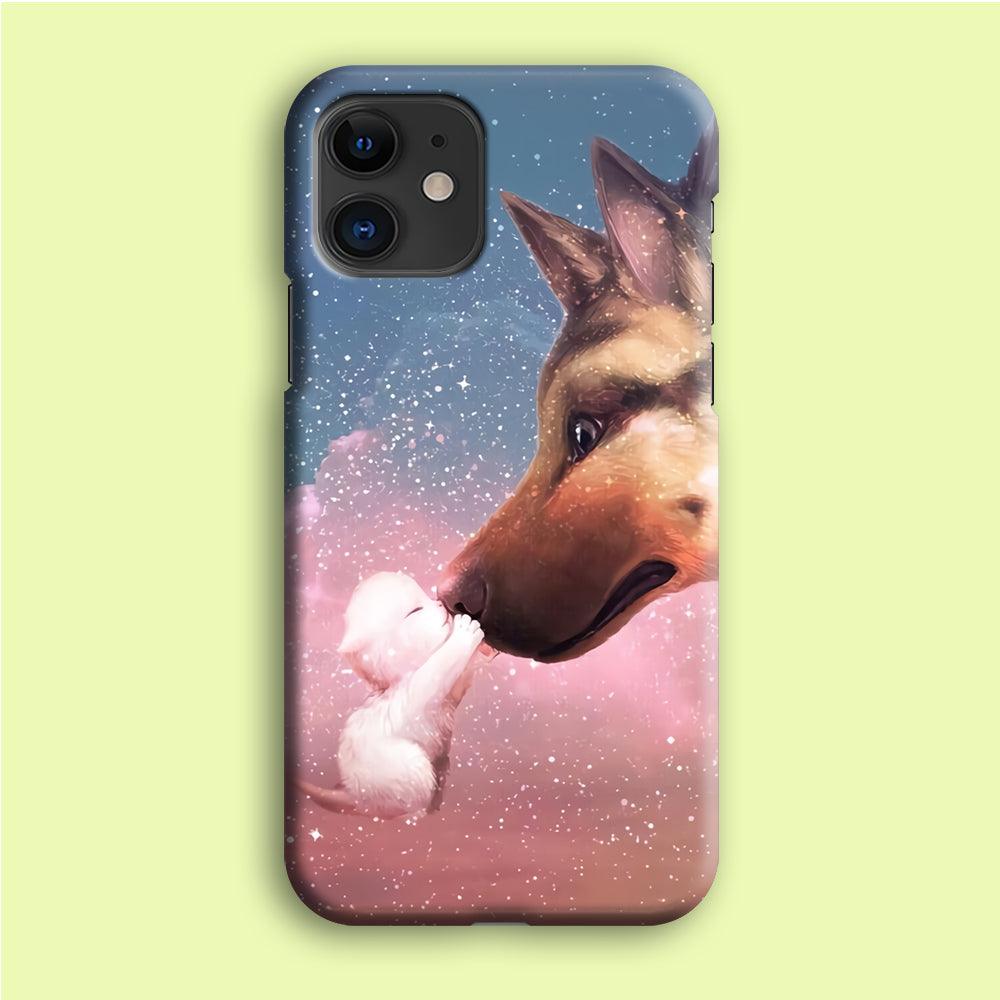Cute Cat Kiss Dog iPhone 12 Case-Plastic / Full Wrap (3D Case)-Xtracase