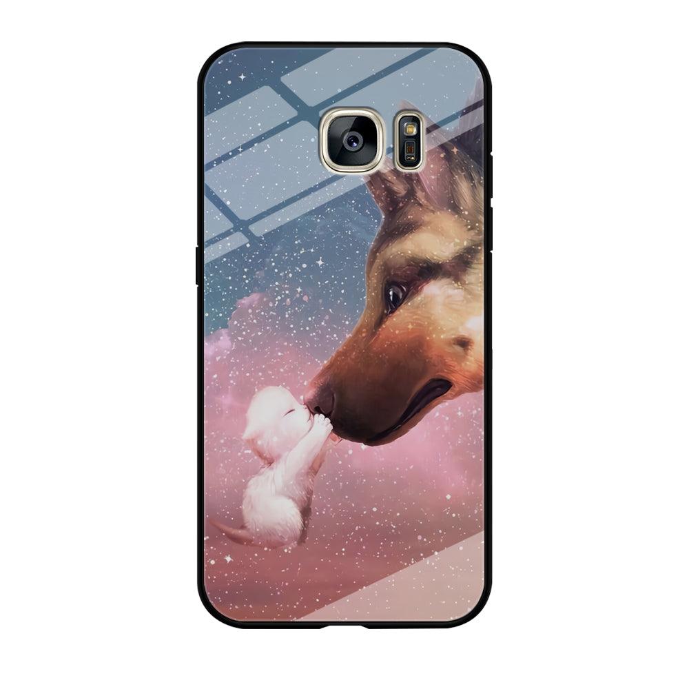 Cute Cat Kiss Dog Samsung Galaxy S7 Edge Case-Tempered Glass Case-Xtracase