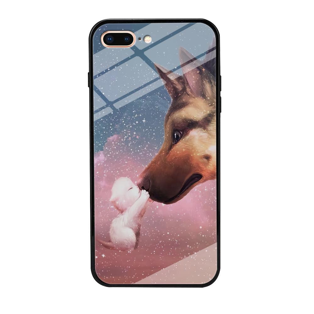 Cute Cat Kiss Dog iPhone 8 Plus Case-Tempered Glass Case-Xtracase