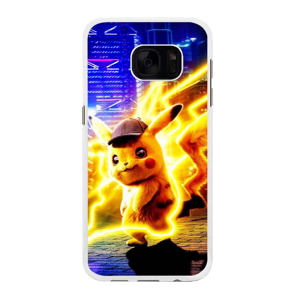 Cute Detective Pikachu Samsung Galaxy S7 Edge Case-Rubber / White (2D Case)-Xtracase