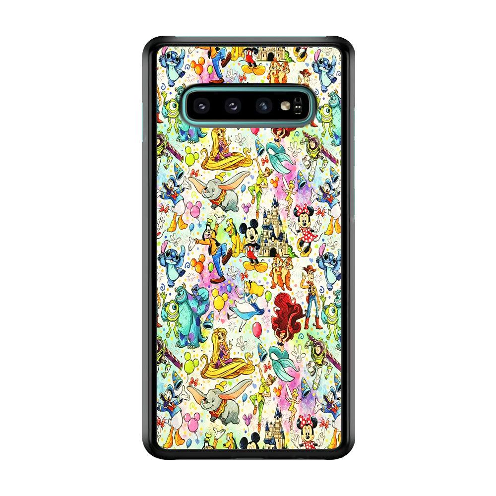 Cute Disney Characters Collage Samsung Galaxy S10 Case-Rubber / White (2D Case)-Xtracase