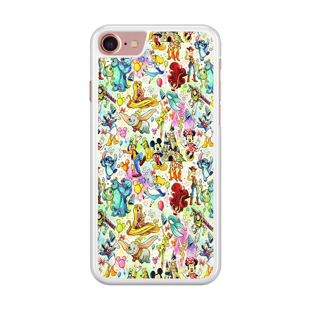Cute Disney Characters Collage iPhone 8 Case-Rubber / White (2D Case)-Xtracase