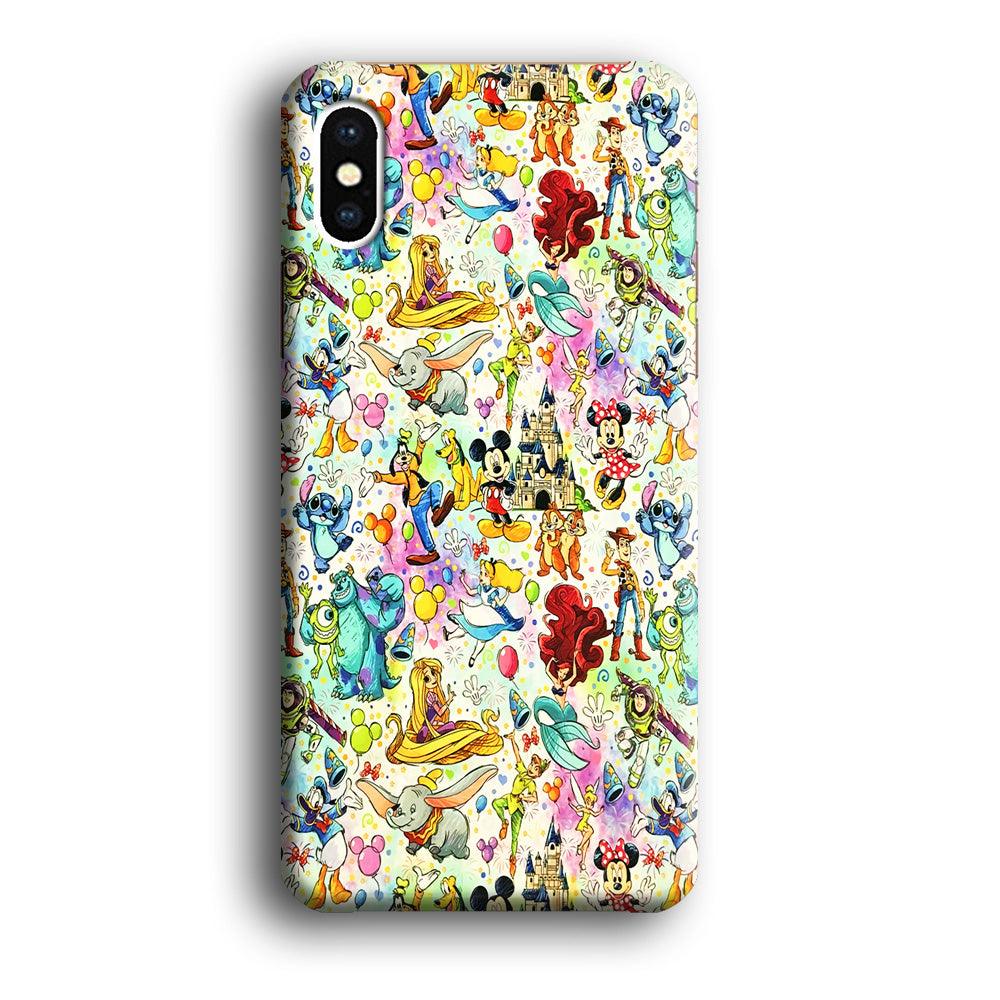Cute Disney Characters Collage iPhone Xs Case-Plastic / Full Wrap (3D Case)-Xtracase