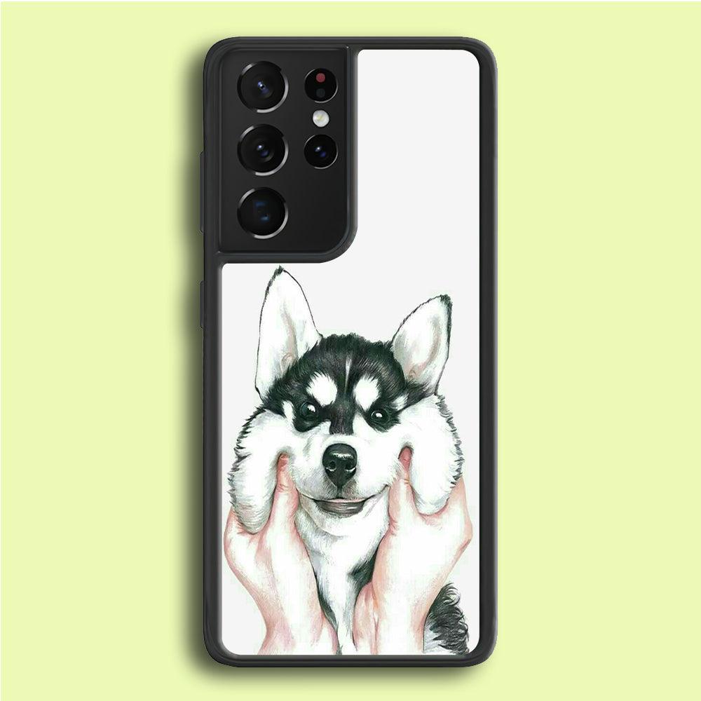 Cute Face Dog 001 Samsung Galaxy S21 Ultra Case-Rubber / Black (2D Case)-Xtracase