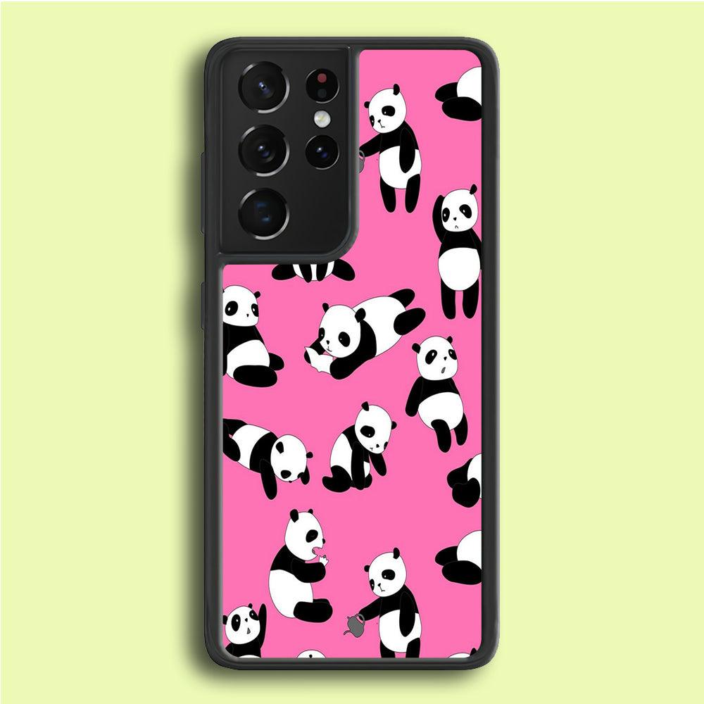 Cute Panda Samsung Galaxy S21 Ultra Case-Rubber / Black (2D Case)-Xtracase