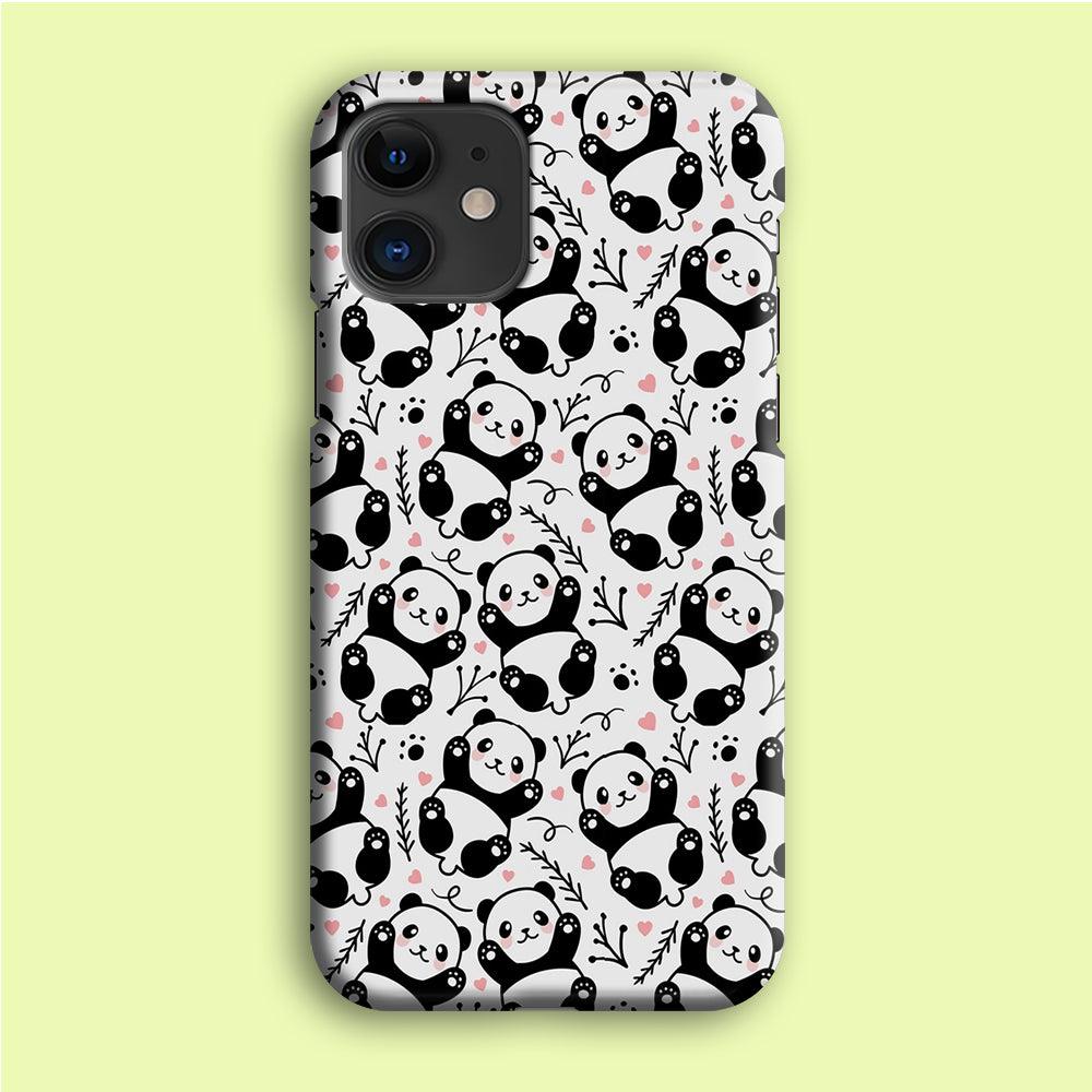 Cute Panda White Doodle iPhone 12 Case-Plastic / Full Wrap (3D Case)-Xtracase