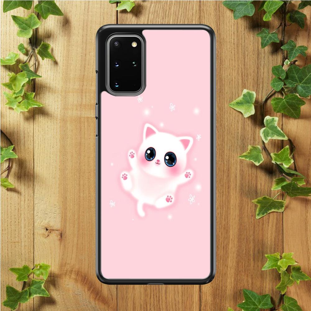 Cute White Kitten Samsung Galaxy S20 Plus Case-Rubber / White (2D Case)-Xtracase