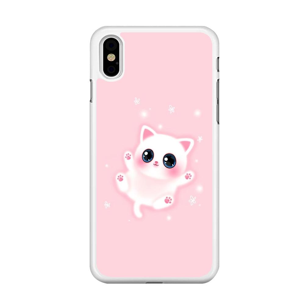 Cute White Kitten iPhone Xs Case-Rubber / White (2D Case)-Xtracase