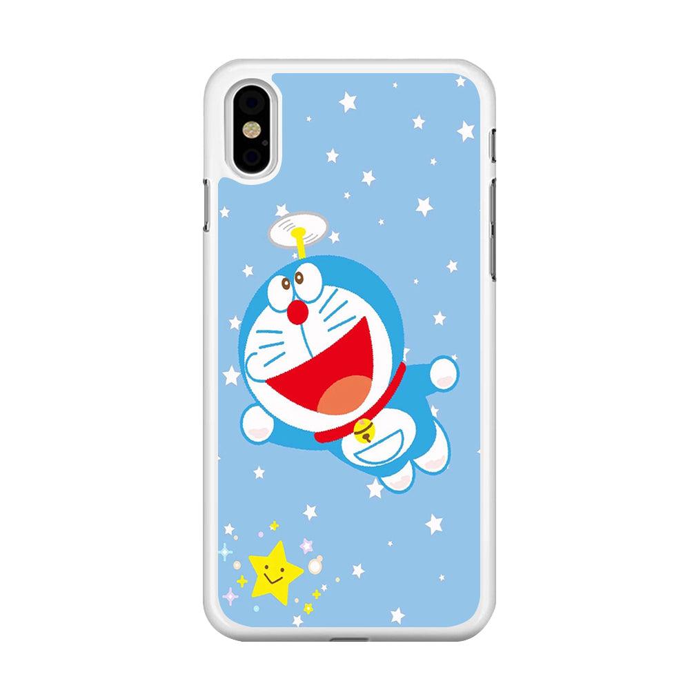 DM Doraemon fly between stars iPhone Xs Max Case-Rubber / White (2D Case)-Xtracase