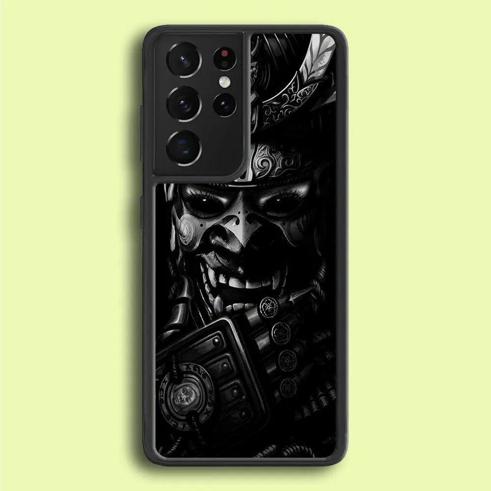 Dark Samurai Smile Mask Samsung Galaxy S25 Ultra Case-Rubber / Black (2D Case)-Xtracase