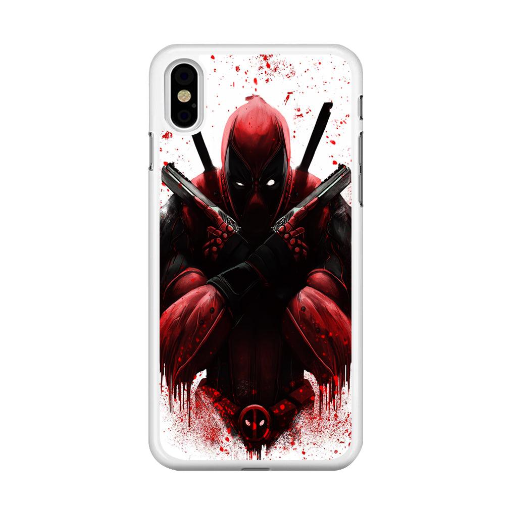 Deadpool Holds Two Guns iPhone Xs Max Case-Rubber / White (2D Case)-Xtracase