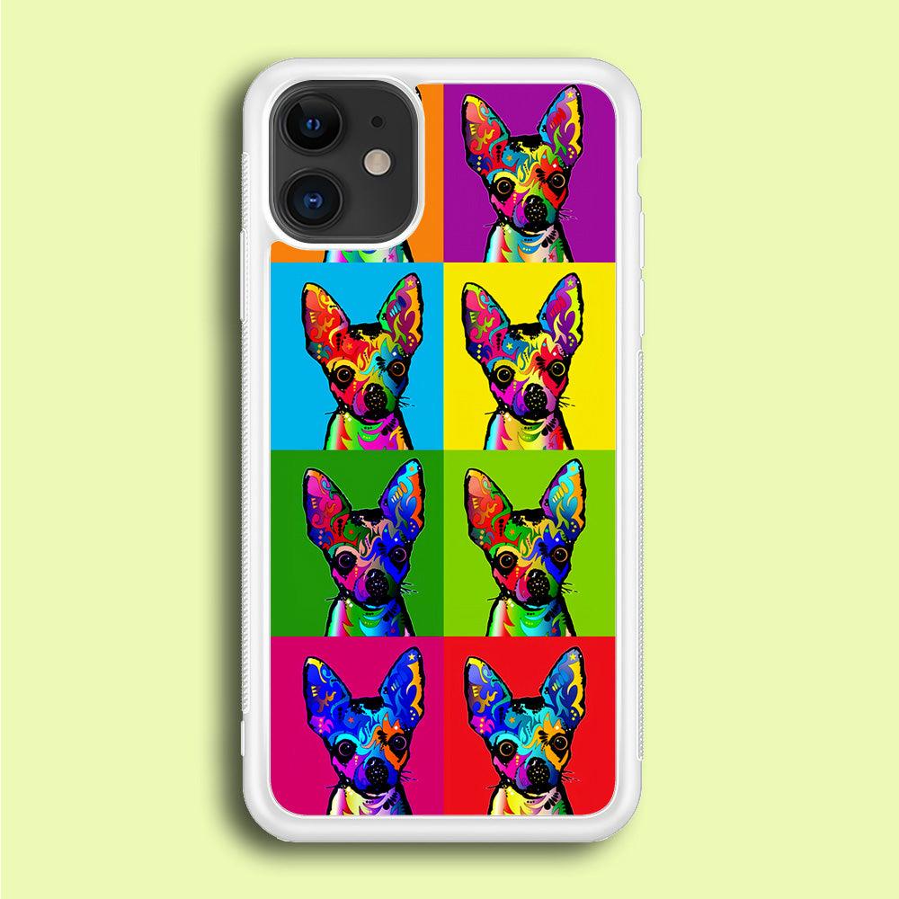 Dog Colorful Art Chihuahua iPhone 12 Mini Case-Rubber / White (2D Case)-Xtracase