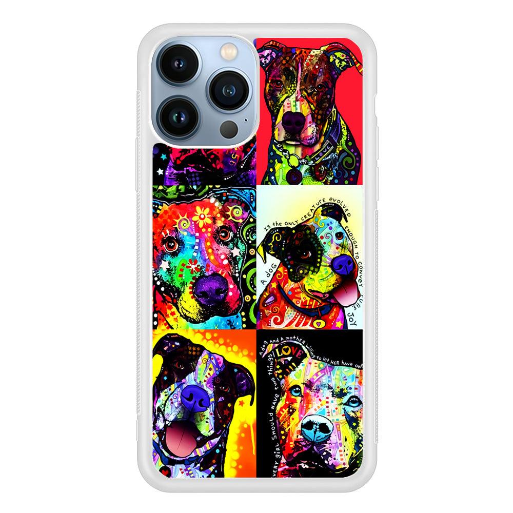 Dog Colorful Painting Collage iPhone 13 Pro Max Case-Rubber / White (2D Case)-Xtracase
