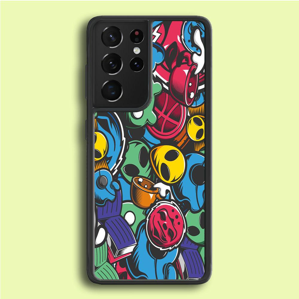 Doodle 001 Samsung Galaxy S21 Ultra Case-Rubber / Black (2D Case)-Xtracase