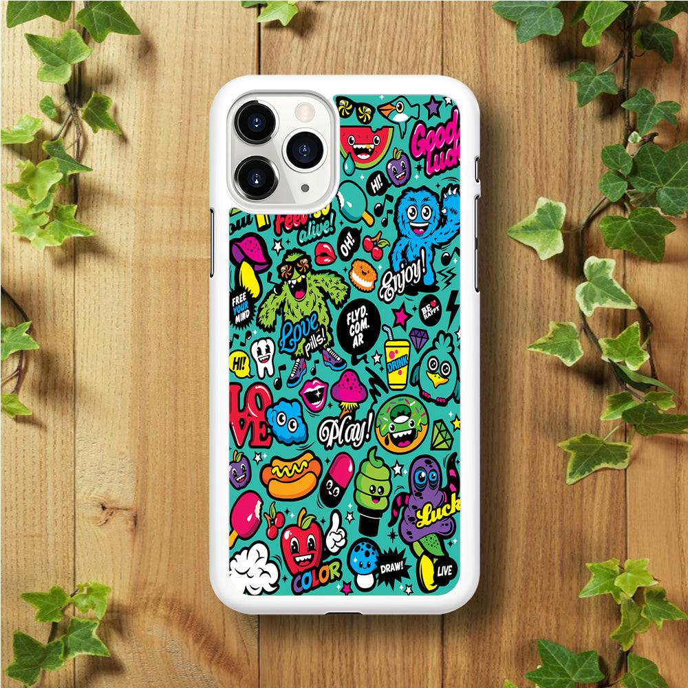 Doodle Art 007 iPhone 11 Pro Max Case-Rubber / White (2D Case)-Xtracase
