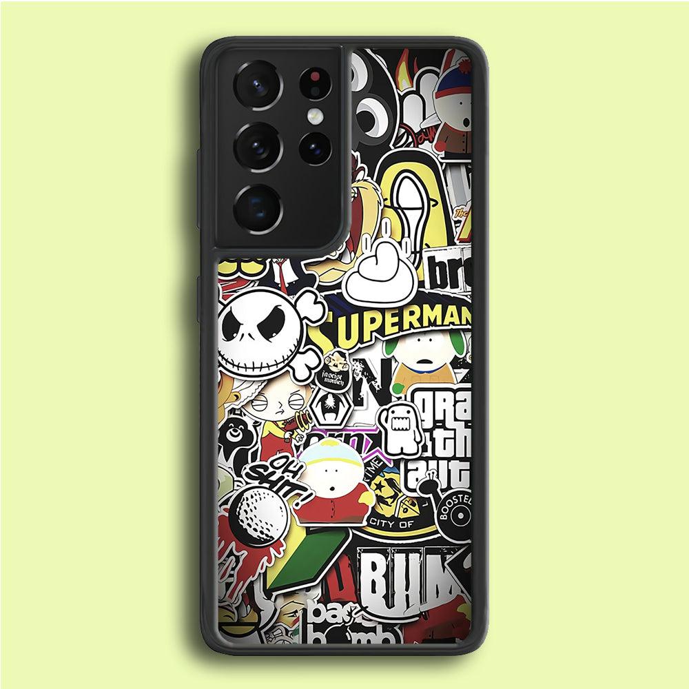 Doodle Art 014 Samsung Galaxy S21 Ultra Case-Rubber / White (2D Case)-Xtracase