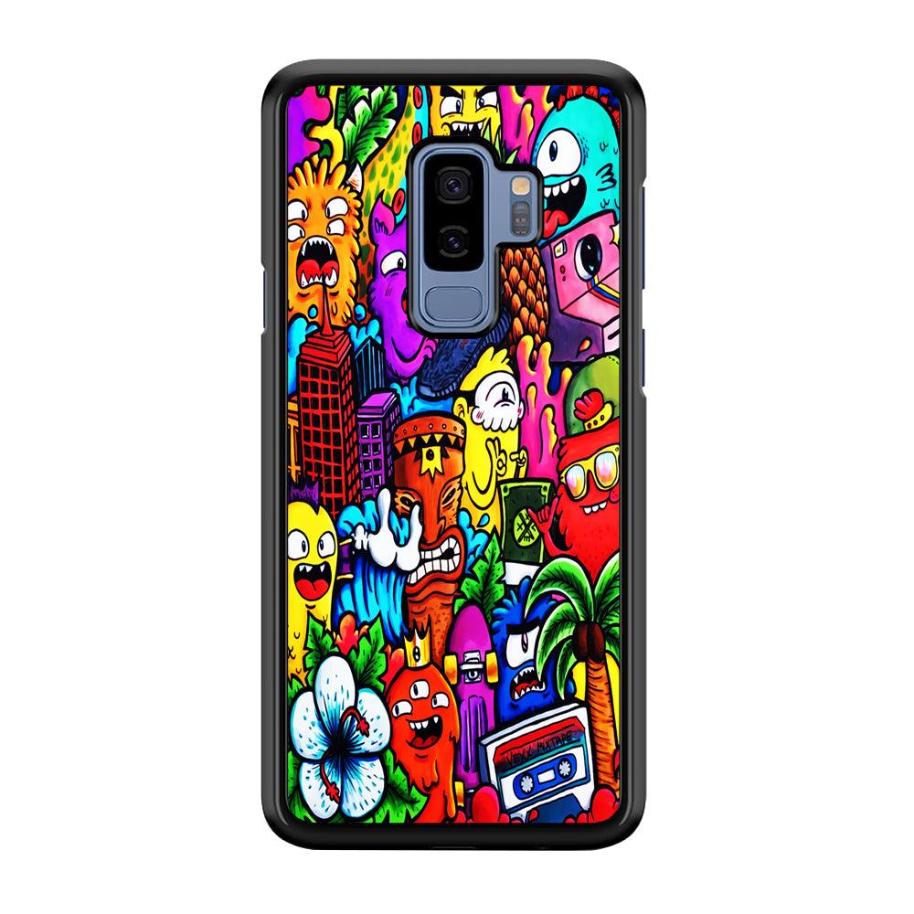 Doodle Cute Monsters Samsung Galaxy S9 Plus Case-Rubber / Black (2D Case)-Xtracase
