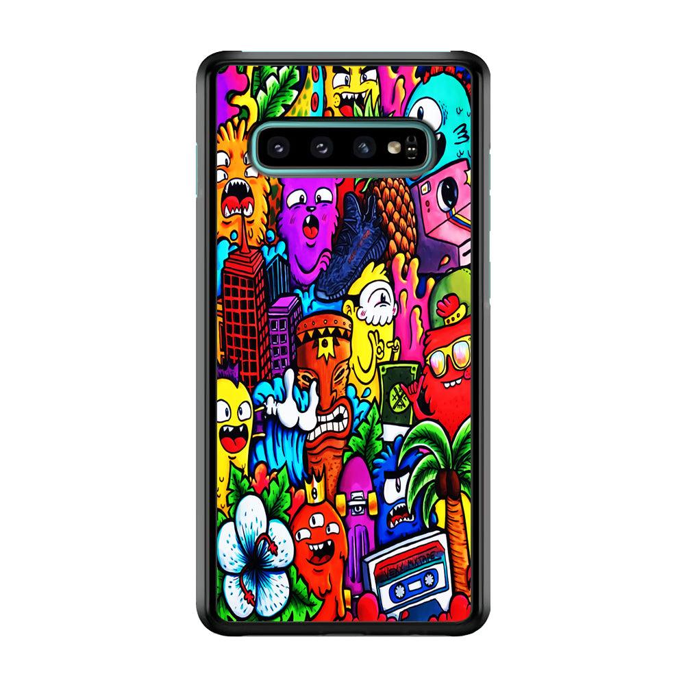 Doodle Cute Monsters Samsung Galaxy S10 Plus Case-Rubber / Black (2D Case)-Xtracase