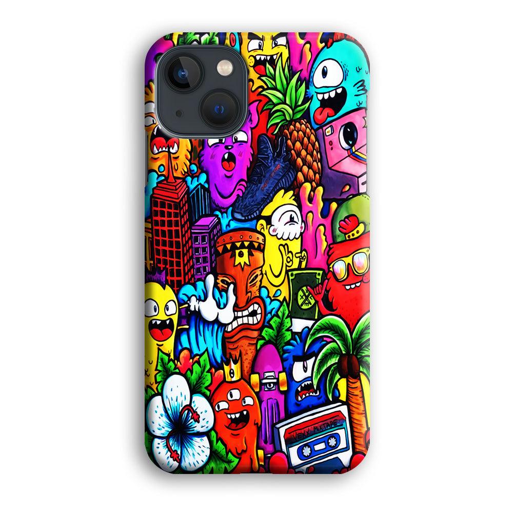 Doodle Cute Monsters iPhone 13 Mini Case-Plastic / Full Wrap (3D Case)-Xtracase
