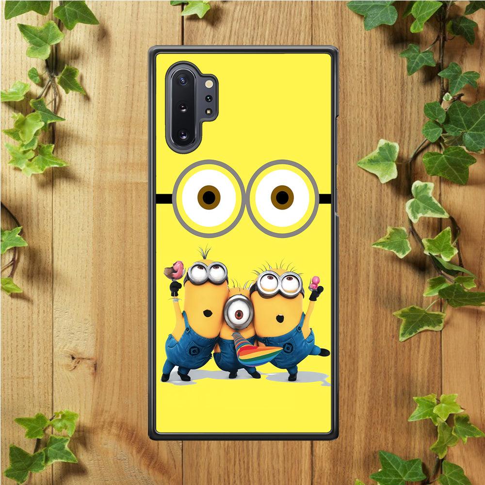 Eyes and Three Minions Samsung Galaxy Note 10 Plus Case-Rubber / White (2D Case)-Xtracase