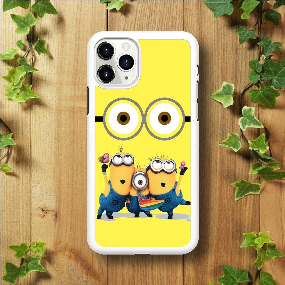 Eyes and Three Minions iPhone 11 Pro Case-Rubber / White (2D Case)-Xtracase