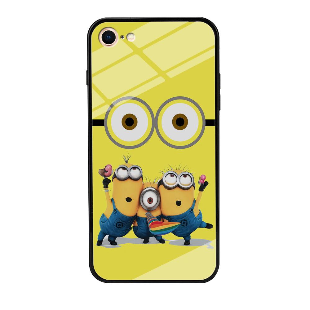 Eyes and Three Minions iPhone 7 Case-Tempered Glass Case-Xtracase