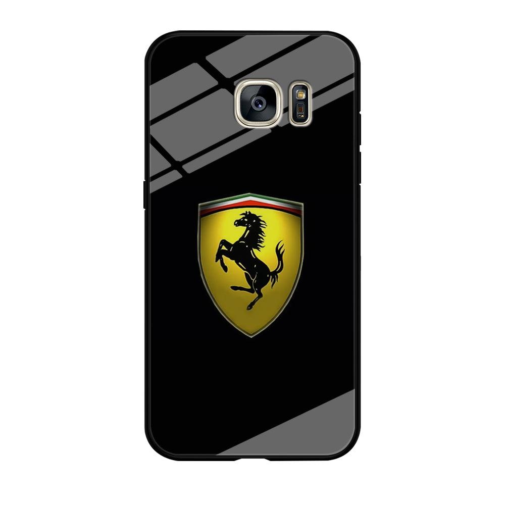 Ferrari Logo Black Samsung Galaxy S7 Edge Case-Tempered Glass Case-Xtracase