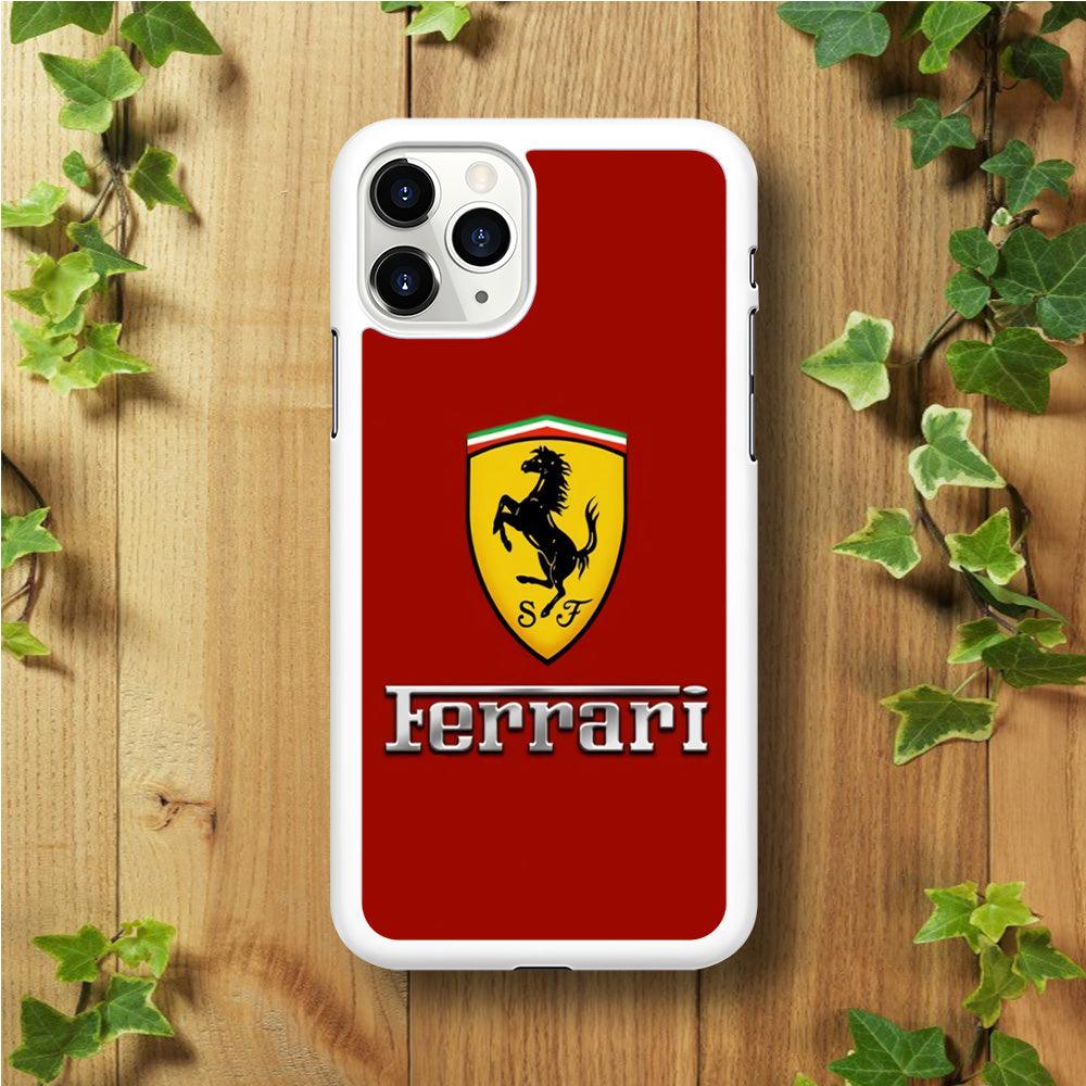 Ferrari Logo Red 001 iPhone 11 Pro Case-Rubber / White (2D Case)-Xtracase