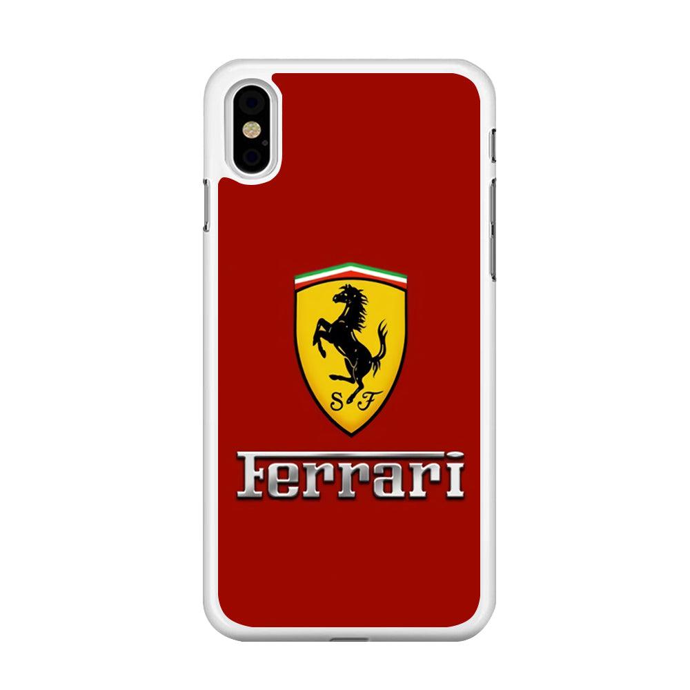 Ferrari Logo Red 001 iPhone Xs Case-Rubber / White (2D Case)-Xtracase