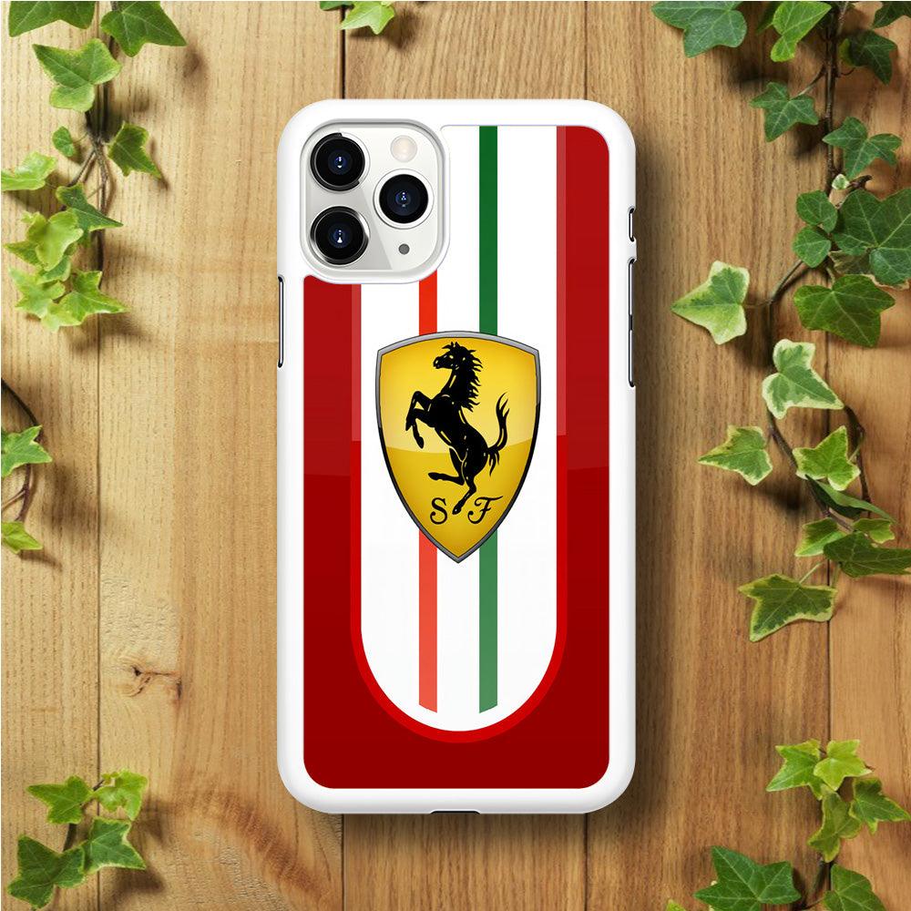 Ferrari Logo Red 002 iPhone 11 Pro Case-Rubber / White (2D Case)-Xtracase