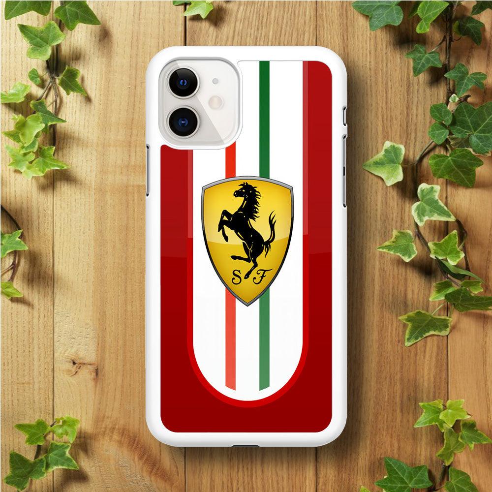 Ferrari Logo Red 002 iPhone 11 Case-Rubber / White (2D Case)-Xtracase