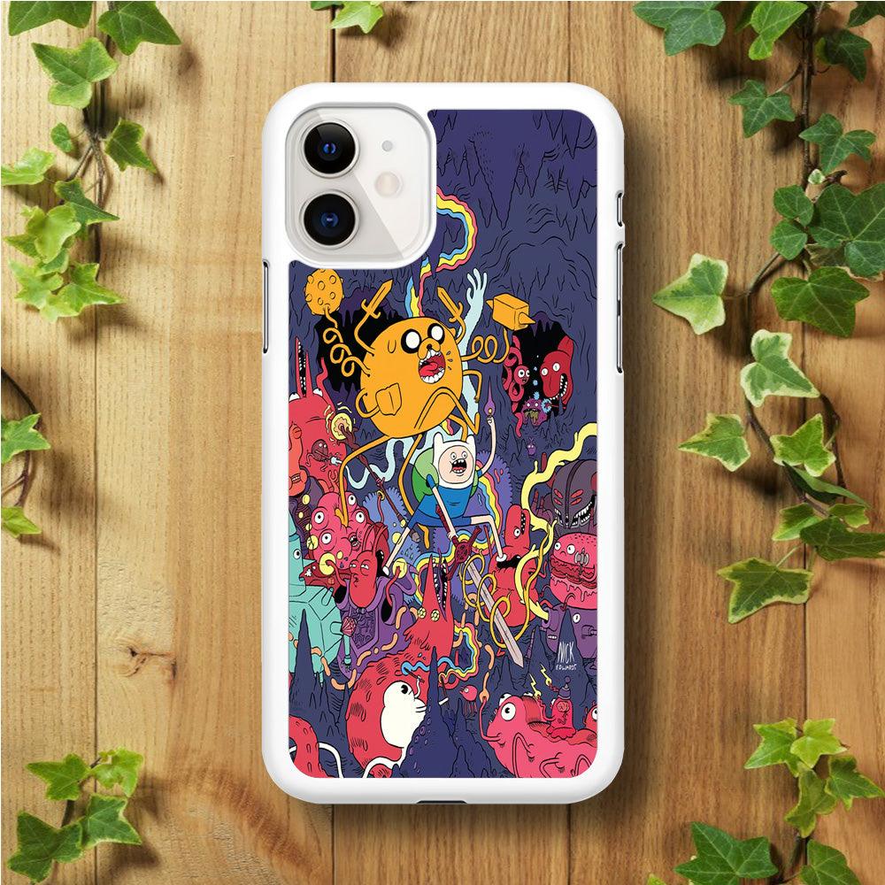 Finn and Jake Fights Monsters iPhone 11 Case-Rubber / White (2D Case)-Xtracase