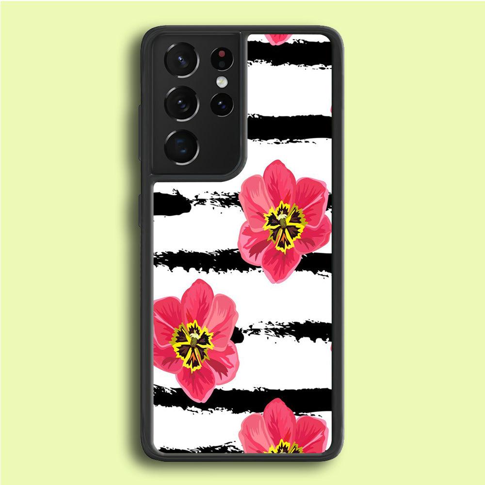 Flower Painting Streak Samsung Galaxy S21 Ultra Case-Rubber / Black (2D Case)-Xtracase