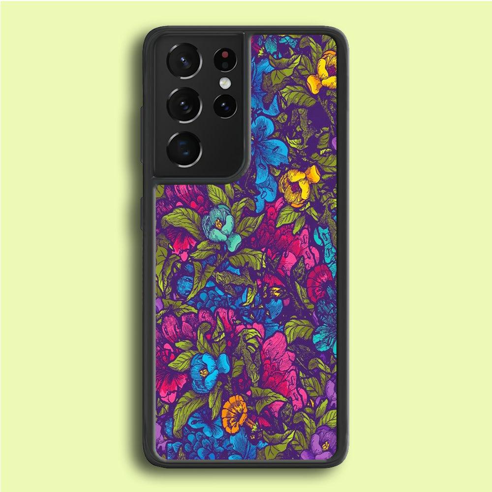 Flower Pattern 005 Samsung Galaxy S21 Ultra Case-Rubber / Black (2D Case)-Xtracase