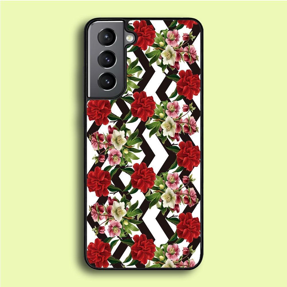 Flowers Zigzag Stripe Samsung Galaxy S21 Plus Case-Plastic / Full Wrap (3D Case)-Xtracase