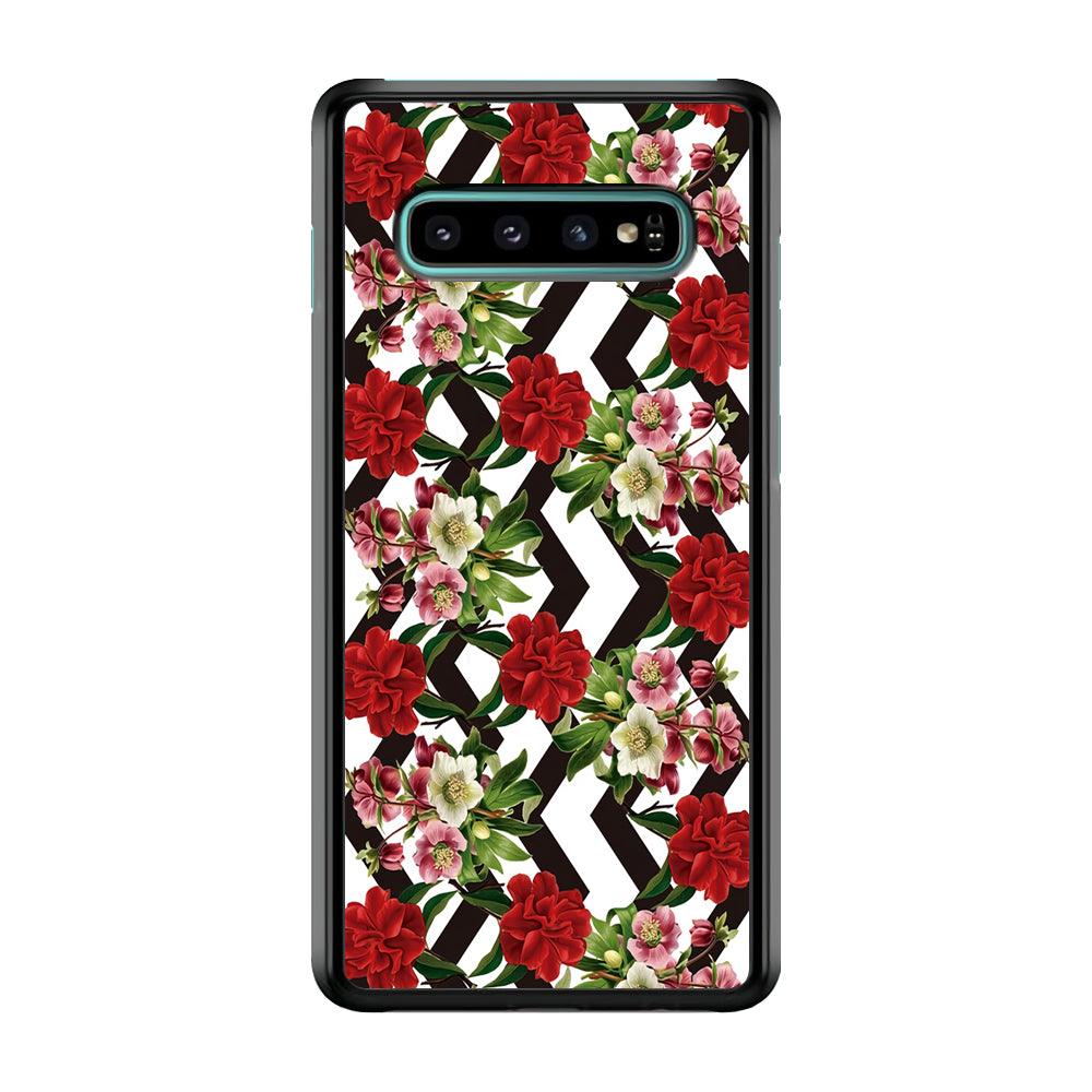Flowers Zigzag Stripe Samsung Galaxy S10 Case-Plastic / Full Wrap (3D Case)-Xtracase