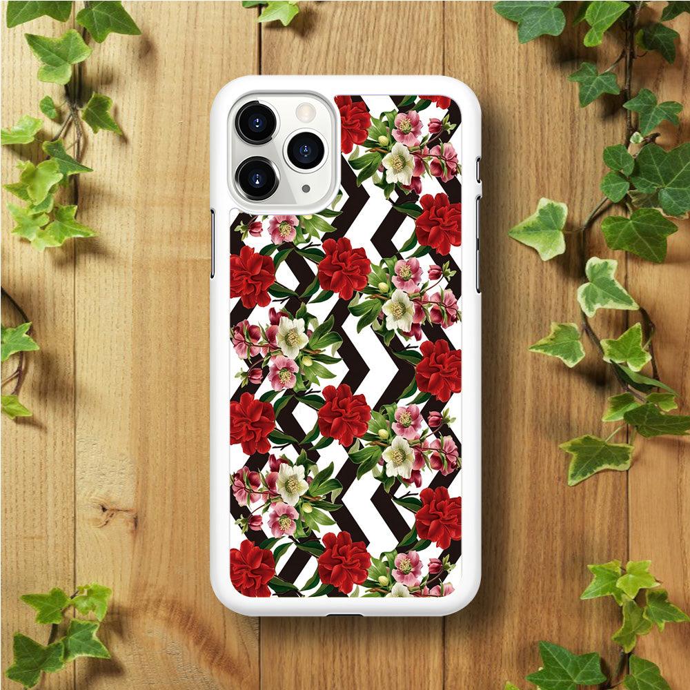 Flowers Zigzag Stripe iPhone 11 Pro Max Case-Rubber / White (2D Case)-Xtracase