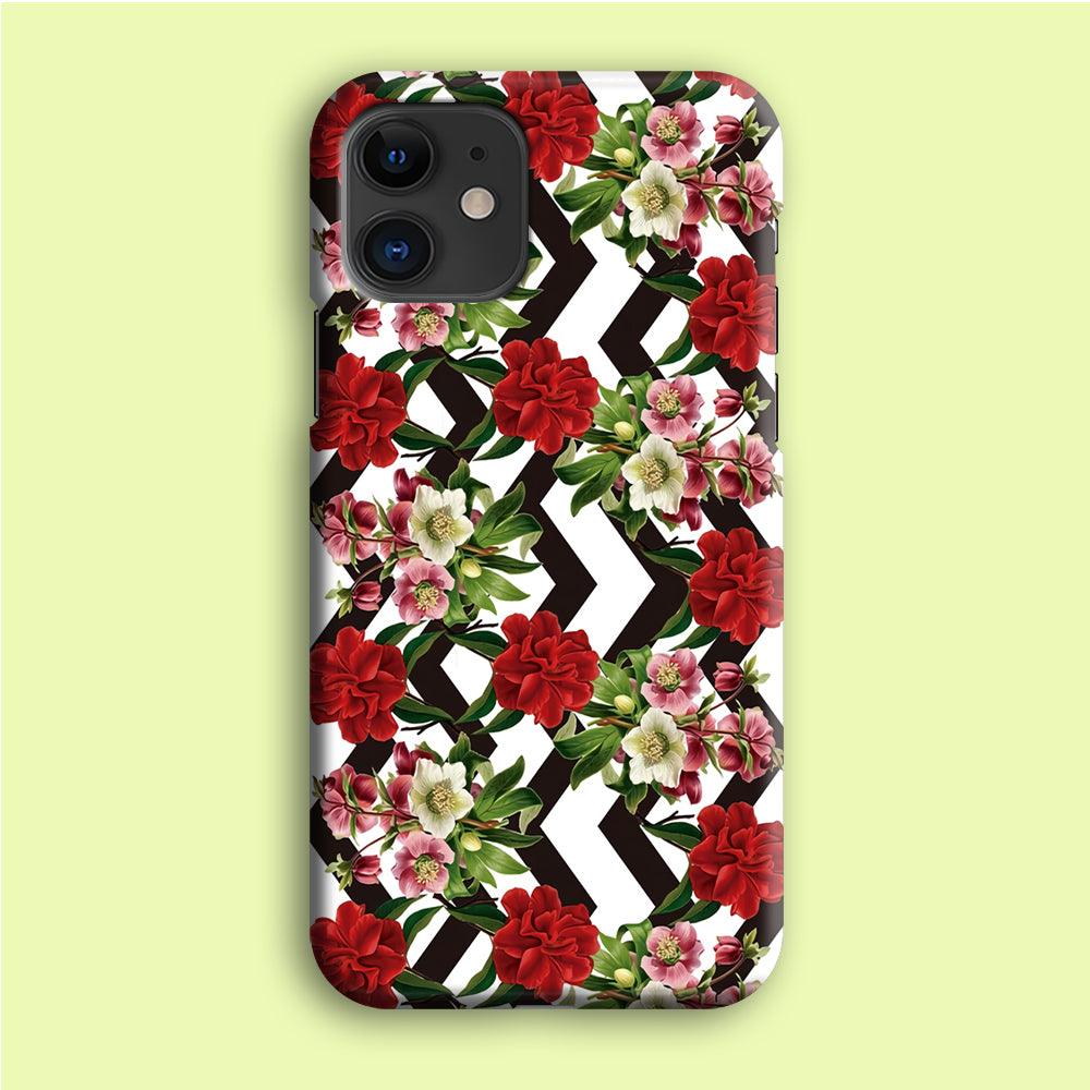 Flowers Zigzag Stripe iPhone 12 Case-Plastic / Full Wrap (3D Case)-Xtracase