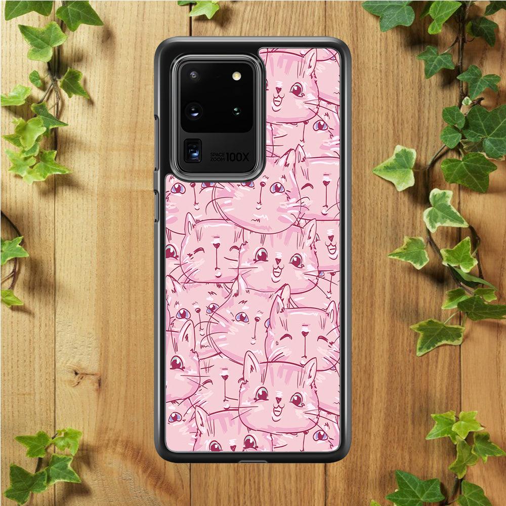 Girly Cute Face Cat Samsung Galaxy S20 Ultra Case-Rubber / White (2D Case)-Xtracase