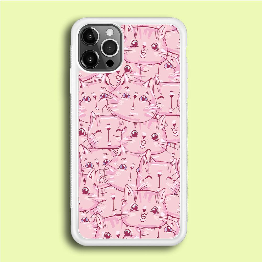 Girly Cute Face Cat iPhone 12 Pro Case-Rubber / White (2D Case)-Xtracase